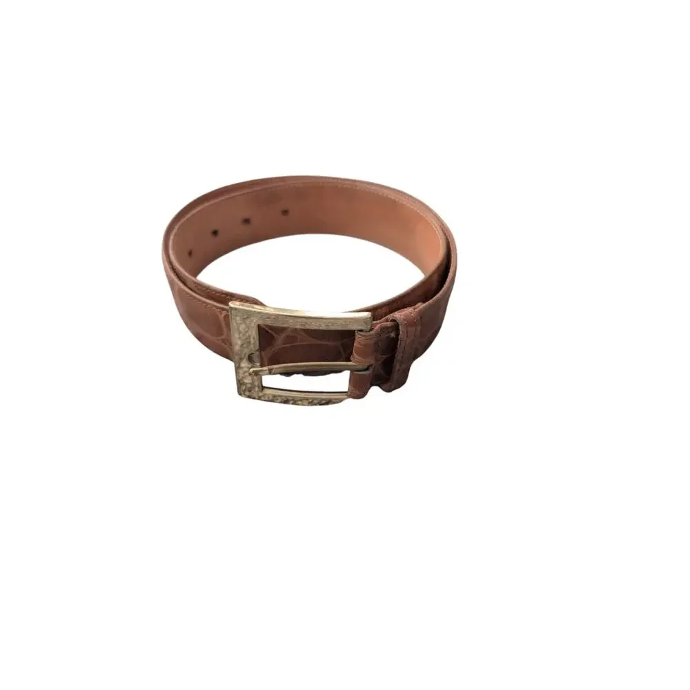 Vintage Brown Leather Gold Buckle Belt Size 30 Medium All Leather Cowhide